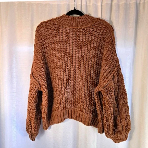 POL Women Brown Cable Knit Sweater Size‎ L Mock Neck Long Sleeve - Picture 4 of 9